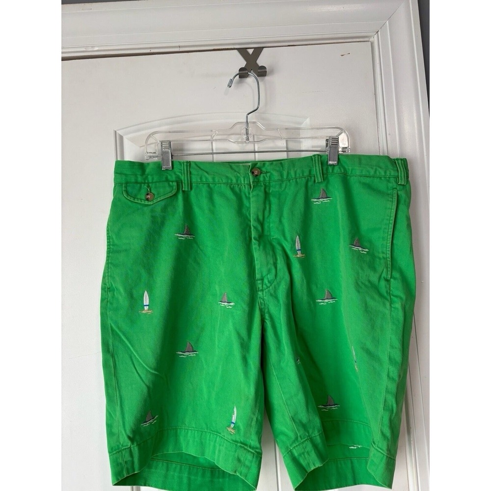 Polo Ralph Lauren Bedford Embroidered Shorts 40x9 Mens Green Shark Fin Boat